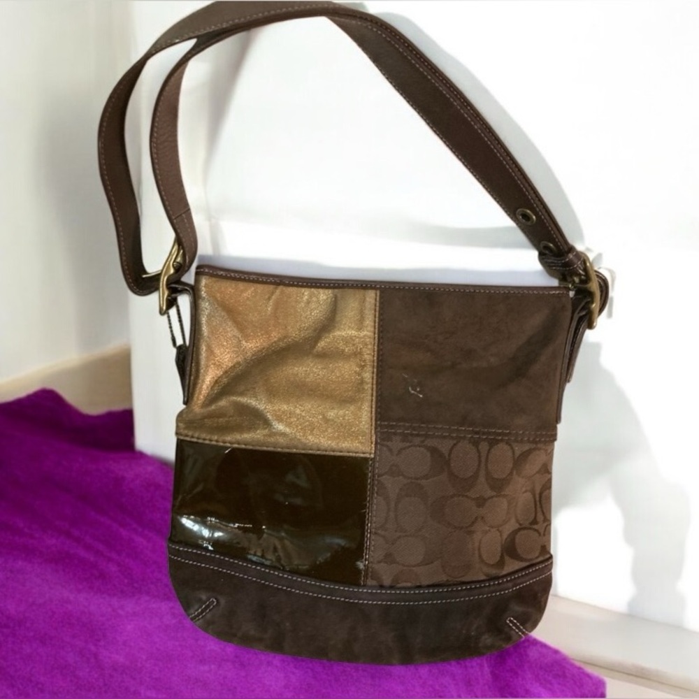COACH Vintage F10421 Brown Patchwork Shoulder Bag